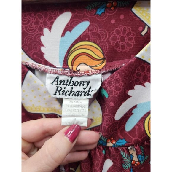 Anthony Richards Red Christmas Angel Print Dress 2X Short Sleeve Pullover 100% P - Picture 3 of 5